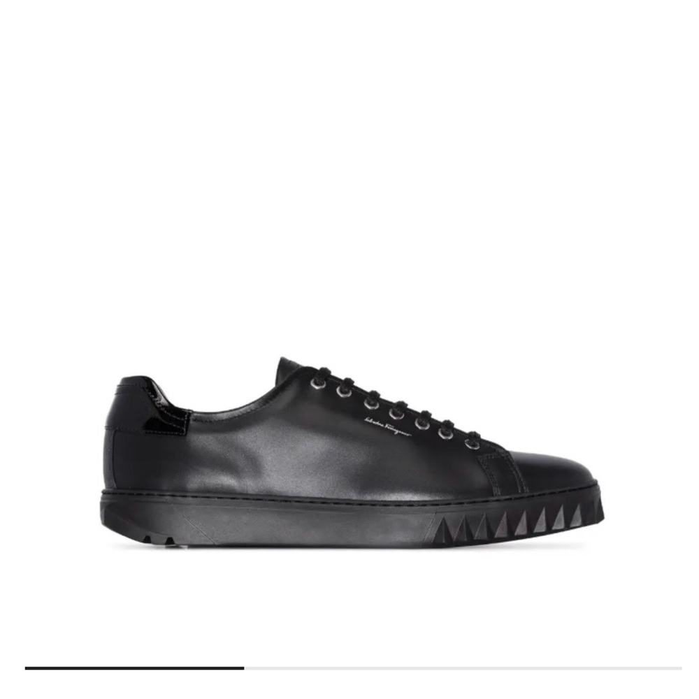 Salvatore Ferragamo Black Leather Low-Top Sneakers